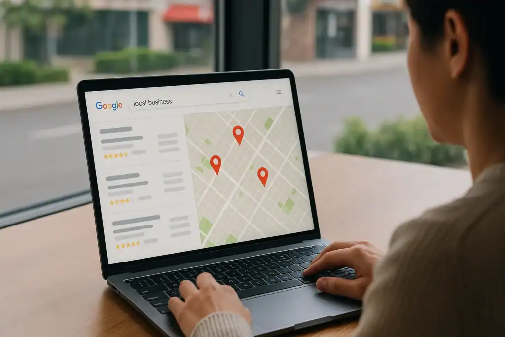 Person searching for local businesses online