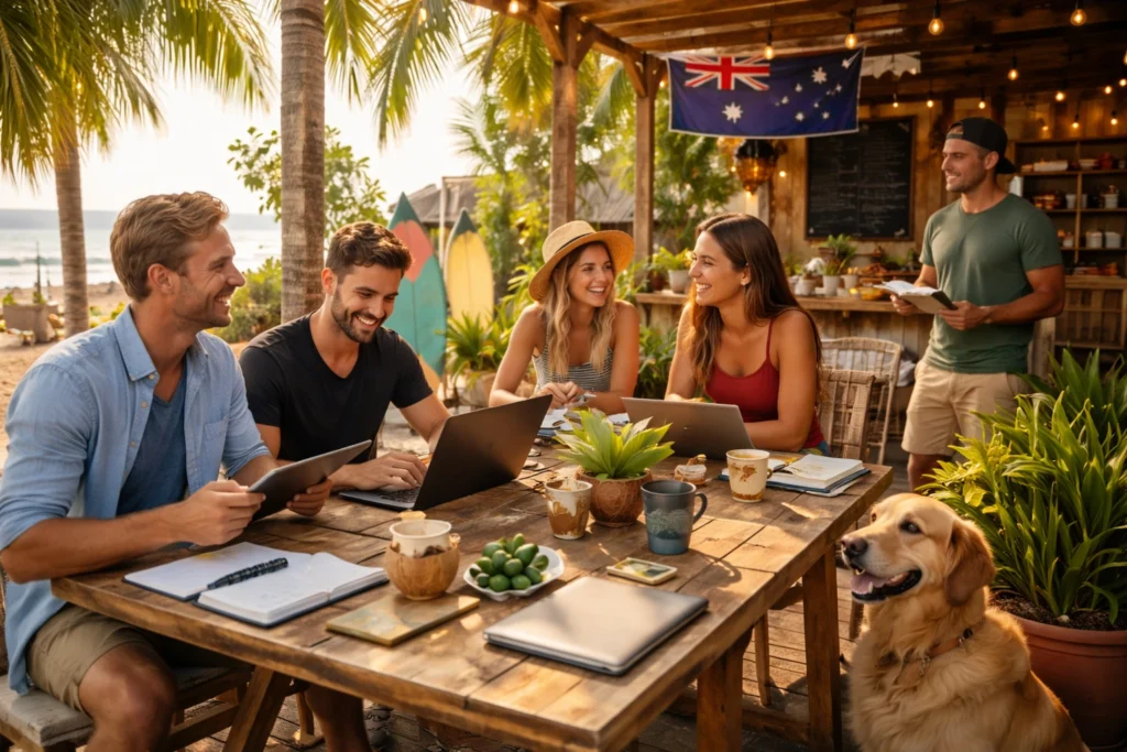 Aussie entrepreneurs coworking by the ocean